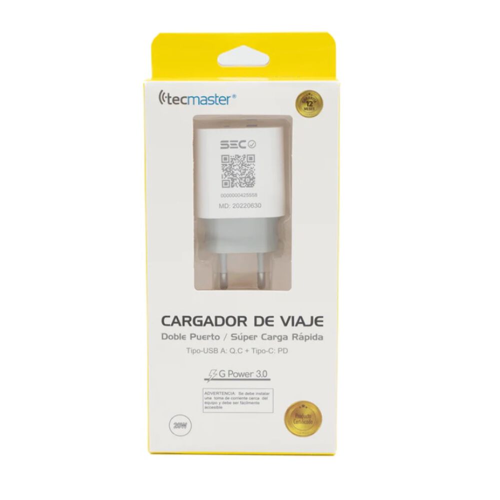 Enchufe Cargador Q30 Dual Pd 20w Tipo C+usb Súper Carga Certificado image number 5.0