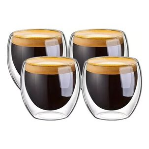 Set 4 Tazas Espresso Doble Pared Vidrio Borosilicato 250ml