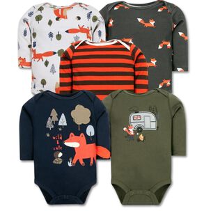 Pack 5 Bodys Ni&ntilde;o Manga Larga Tedmimak 100% Algod&oacute;n Happy Fox