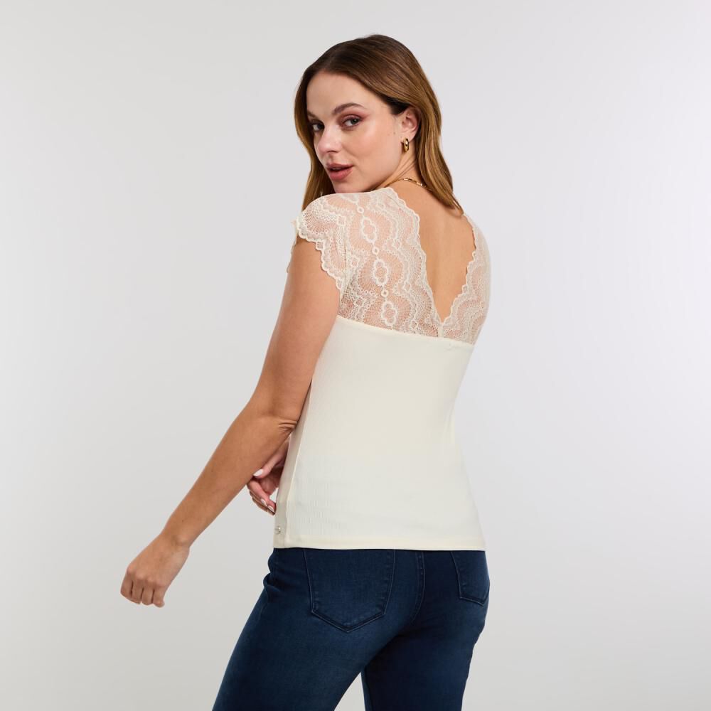 Polera Brib Aplicación Lace Sin Manga Cuello Escotado Mujer Kimera image number 3.0