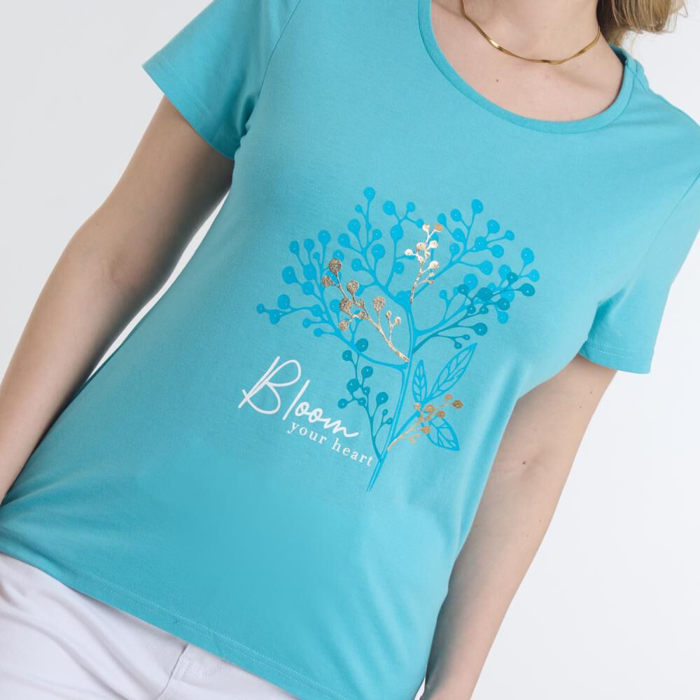 Polera Lisa Estampado Delantero Manga Corta Cuello Redondo Mujer Geeps image number 4.0