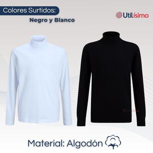 Pack 6 Camisetas Polera Polar Manga Larga Ni&ntilde;o Primera Capa Blanco Negro