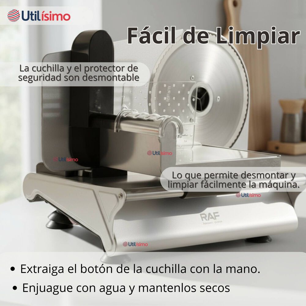 Rebanadora Cortadora Fiambre Carne Eléctrica Raf Color Plateado image number 7.0