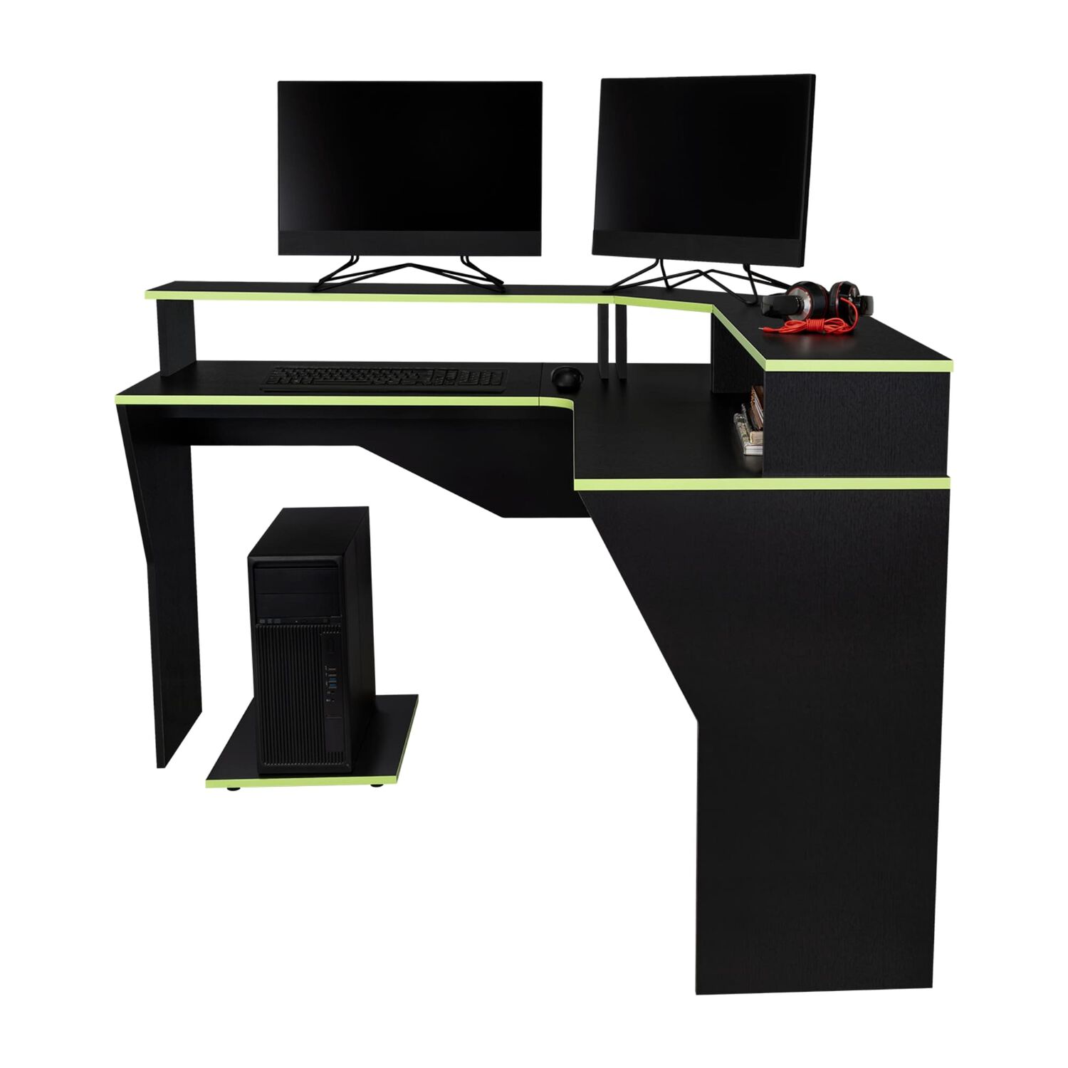 Escritorio Gamer En L Fm-046o - Negro Y Canto Verde image number 2.0