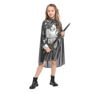 Disfraz Medieval De Guerrera Para Ni&ntilde;a Chile - Traje Plateado Con Capa Ideal Para Fiesta Y Halloween Nacional