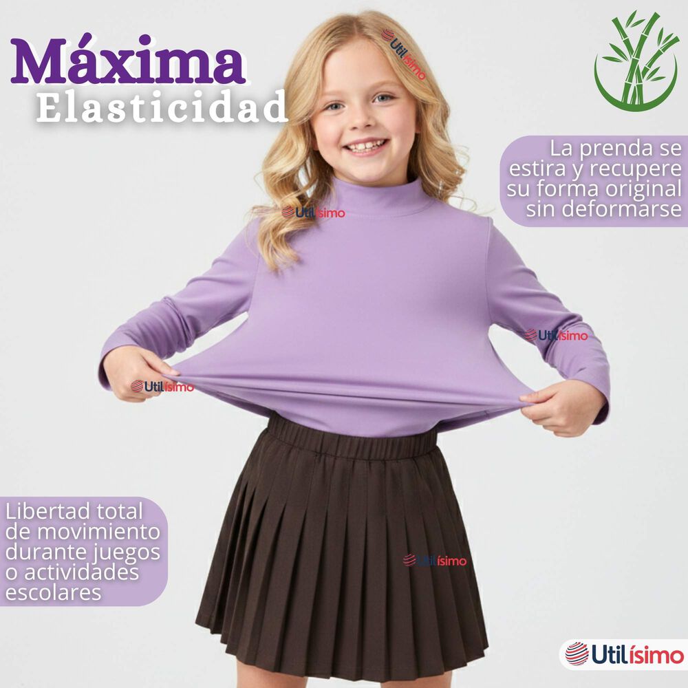 Pack 3 Poleras Camisetas Bamb&uacute; Lilas Cuello Beatle Primera Capa Manga Larga Ni&ntilde;a image number 5.0