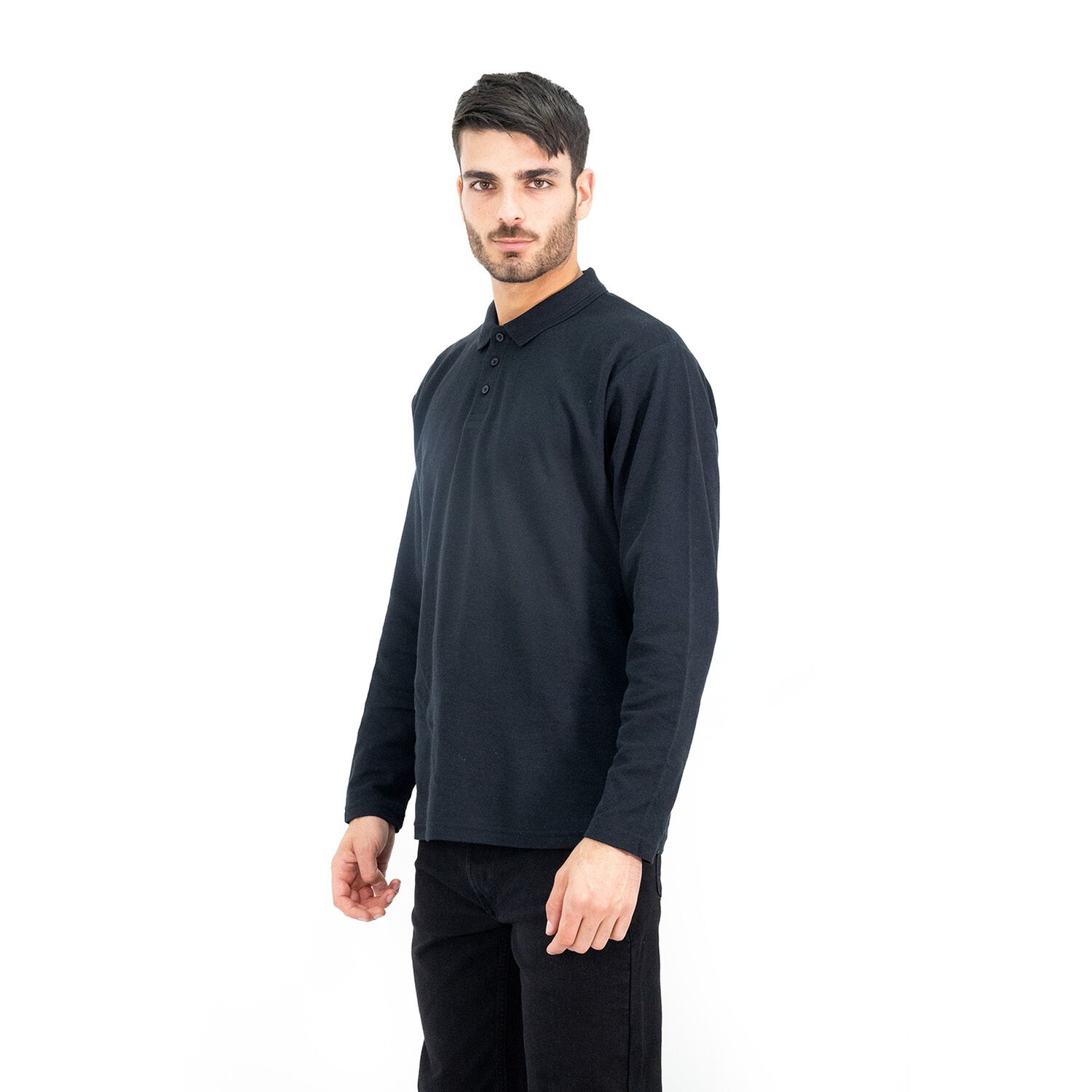 Polera Pique Quebec Manga Larga Negro Hombre image number 2.0