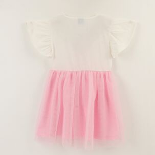 Vestido Manga Corta Ni&ntilde;a Rosado Tull Minnie Mouse Disney