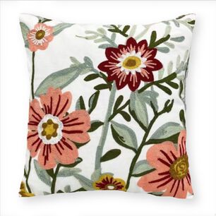 Cojin Bordado 45x45 Cm Floral Rosado