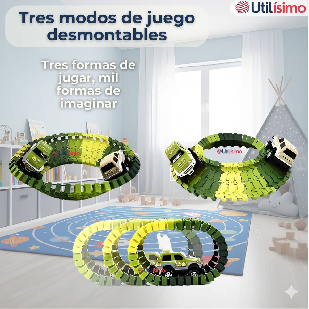 Pista Carreras De Auto Juguete Flexible Dinosaurio 120 Piezas Ni&ntilde;os image number 7.0