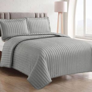 Quilt Andes Pom Pom Gris 1.5 Plazas