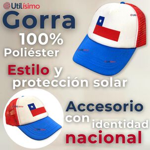 Gorro Jockey Talla &Uacute;nica Ajustable Malla Poli&eacute;ster Estampado Chileno