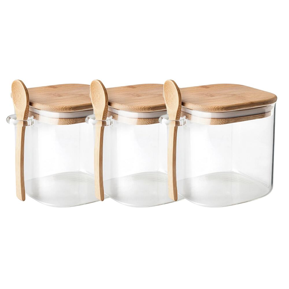 Set 3 Frasco Contenedor 1100ml 12cm Cuadrado Cuchara Bambú image number 0.0
