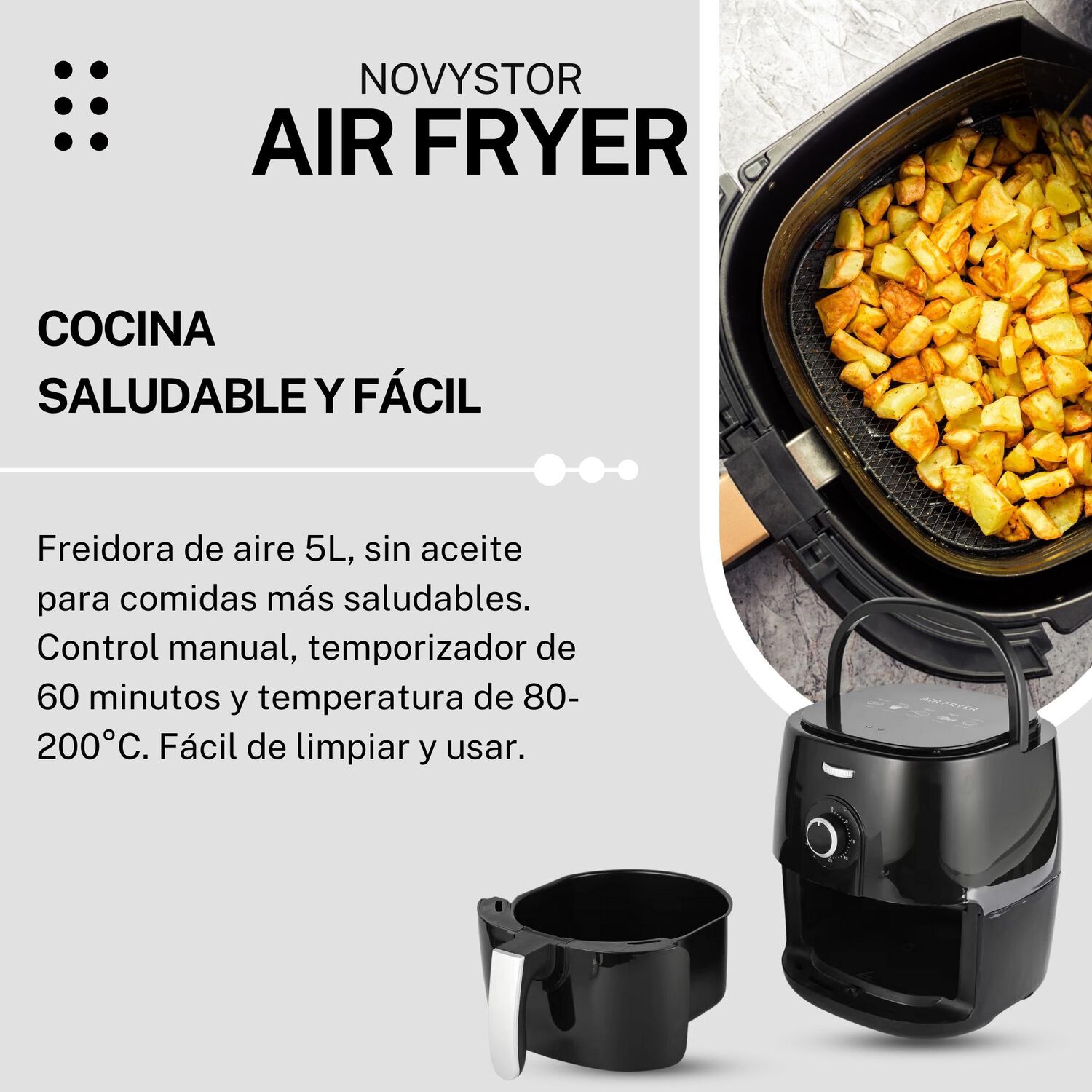 Freidora De Aire Libre Aceite 5.0 L Air Fryer Papas Fritas image number 4.0