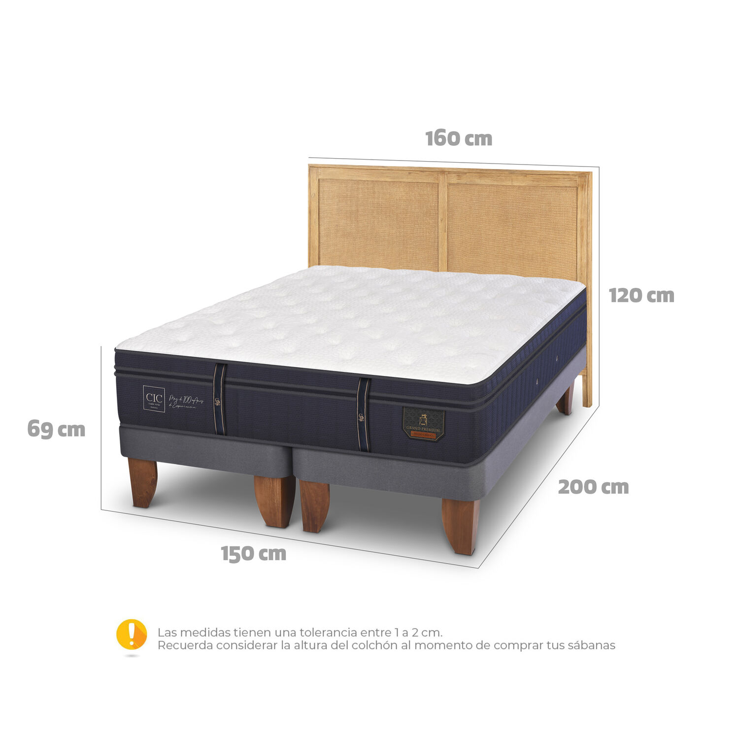 Cama Europea Cic Sava / 2 Plazas / Base Dividida + Respaldo image number 4.0