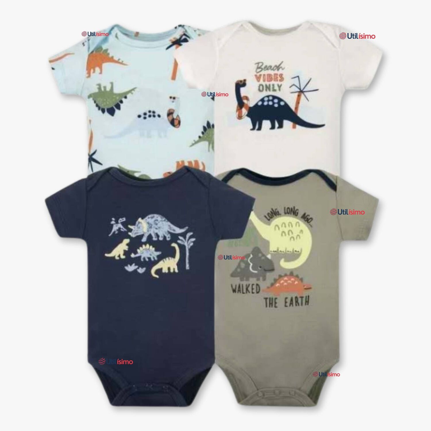 Pack 4 Bodys Ni&ntilde;o Manga Corta Tedmimak 100% Algod&oacute;n Dino Aventura image number 0.0