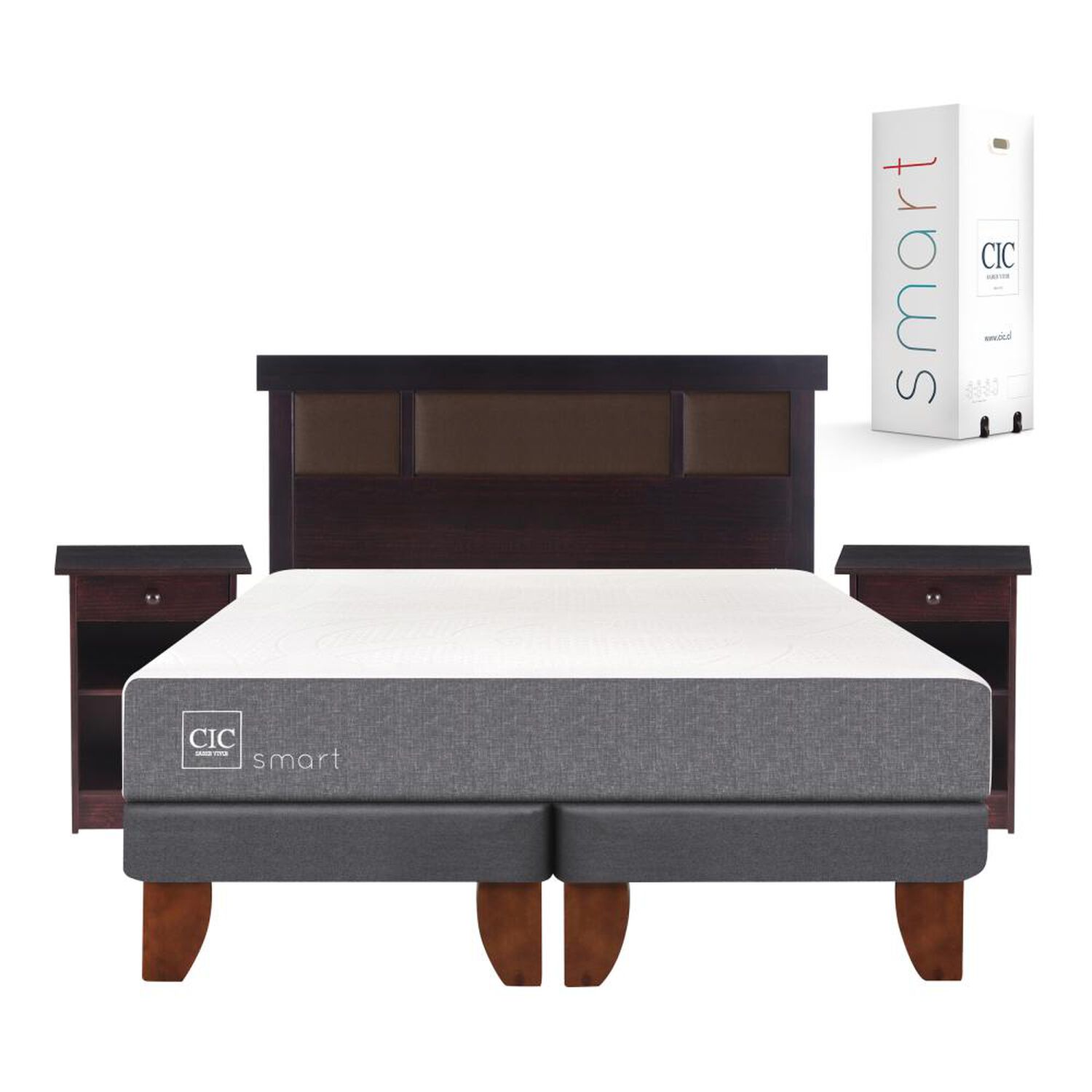 Cama Europea Cic Smart / 2 Plazas / Base Dividida + Set De Maderas image number 0.0