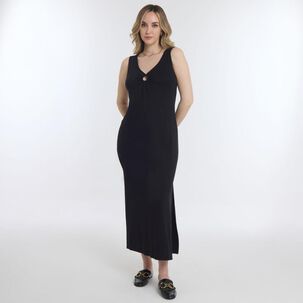 Vestido Largo Estampado Sin Mangas Y Con Aplicación En Escote Mujer Geeps