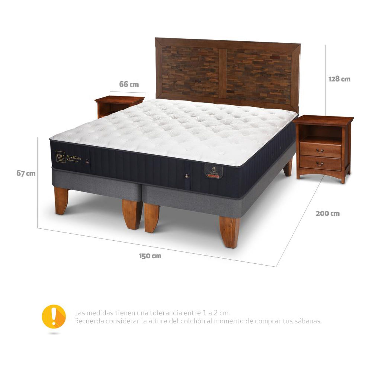 Cama Europea Cic Premium / 2 Plazas / Base Dividida + Respaldo image number 4.0