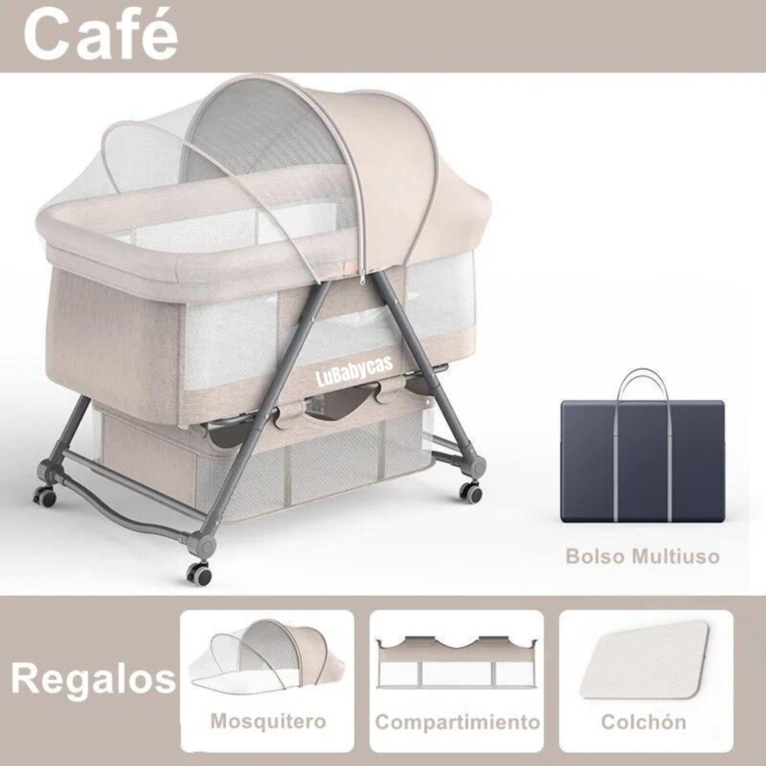 Cuna Beb&eacute; Con Accesorios Caf&eacute; By Lubabycas image number 7.0