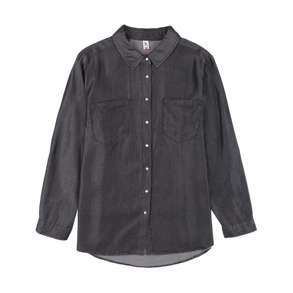 Blusa Denim Manga Larga Cuello Camisero Mujer Sexy Large image number 0.0