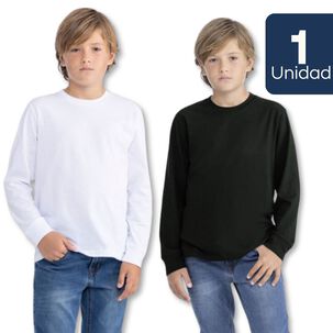 Camiseta Algod&oacute;n Primera Capa Invierno Ni&ntilde;o Cuello Redondo Blanco Negro