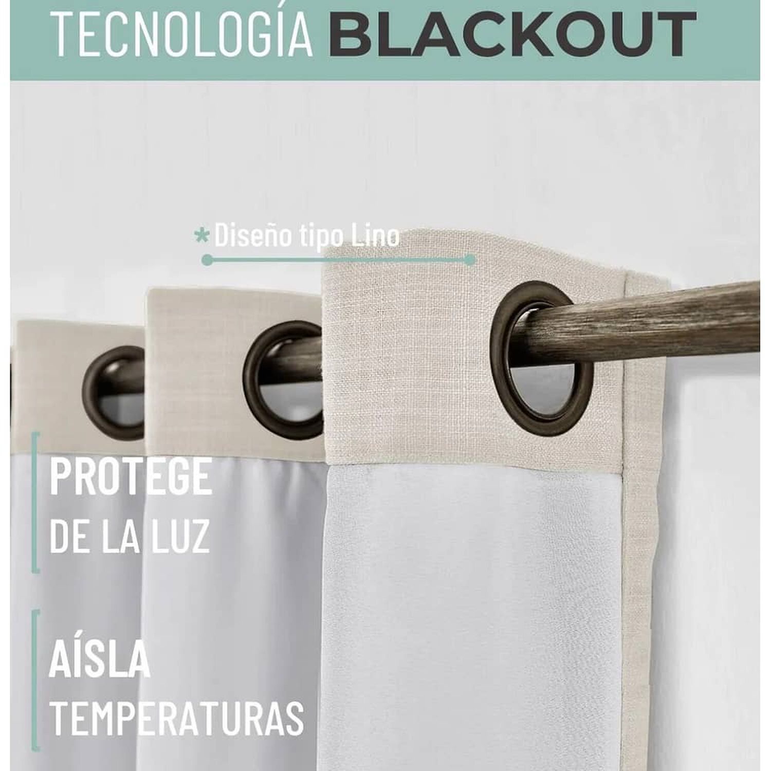 Cortina 100% Blackout Engomada Termica image number 2.0
