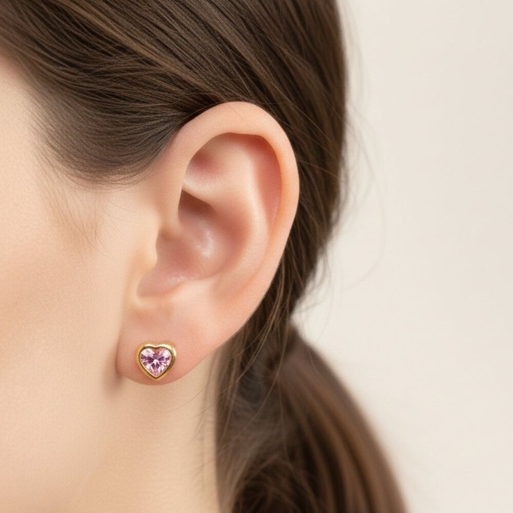 Aros Abridores Coraz&oacute;n 5mm N2 Oro 18k Circ&oacute;n Rosado A Presi&oacute;n Beb&eacute; Ni&ntilde;a Segundo Hoyo image number 2.0