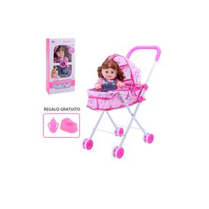 Coche Cuna Met&aacute;lico De Juguete Con Mu&ntilde;eca Incluida Obsequio Tetero Y Poceta