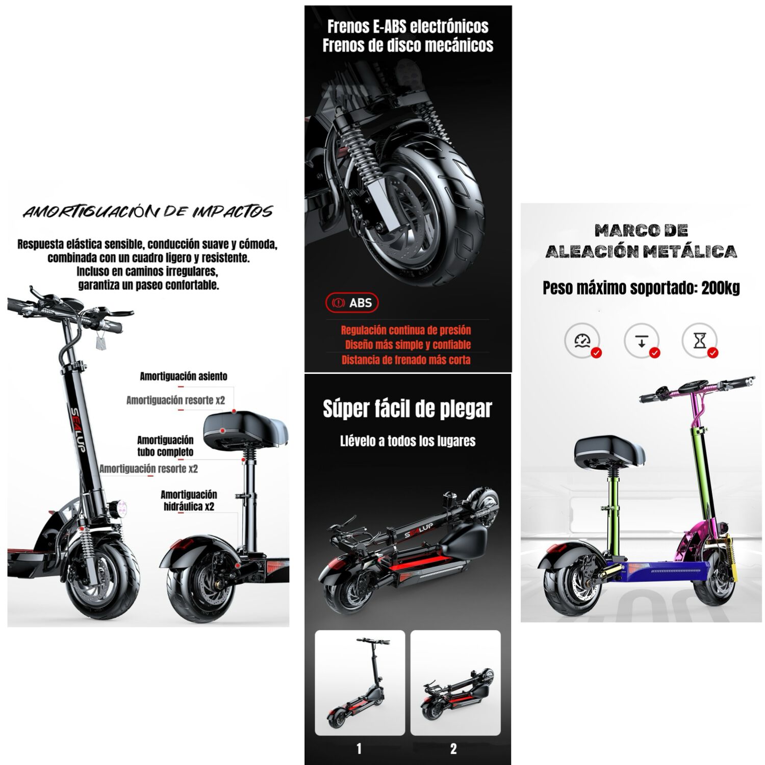 Scooter Adulto El&eacute;ctrico Flash 48v 500w 80km Aluminio Negro image number 4.0