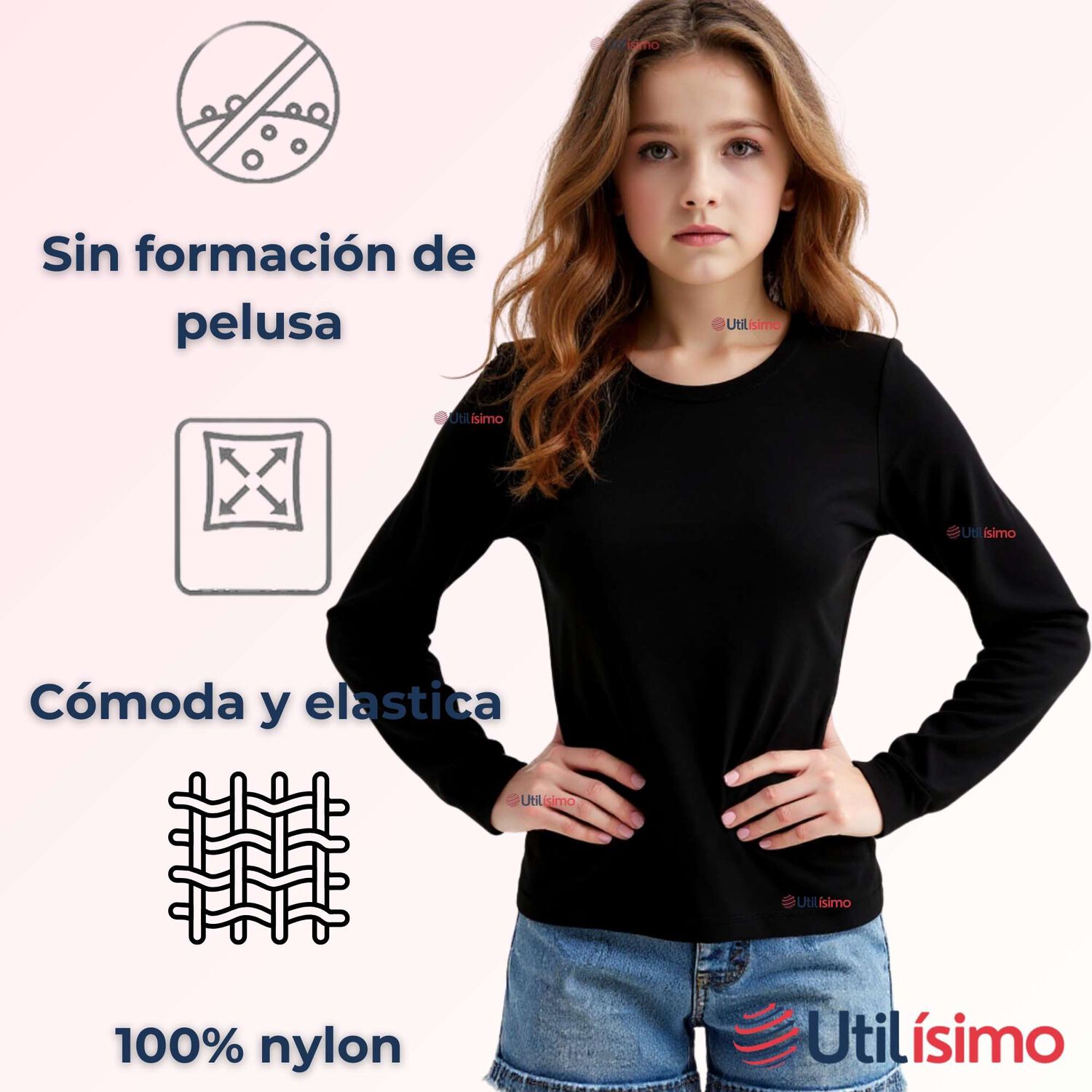 Camiseta De Panty El&aacute;stica Manga Larga Segunda Piel Ni&ntilde;a Nylon Negro image number 6.0