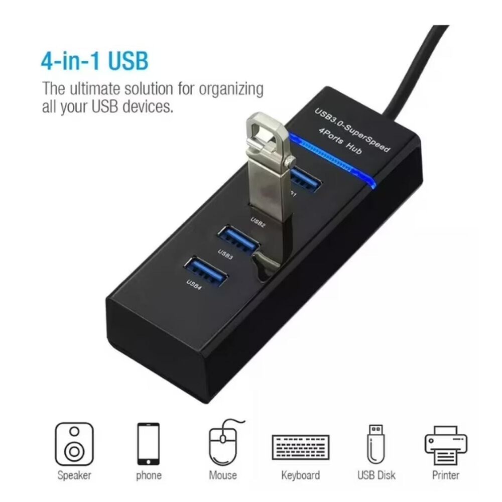 Adaptador Hub Usb 3.0 4 Puertos Luz Indicadora Negro Hb30n image number 1.0