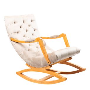 Silla Mecedora Capitones Felpa Beige