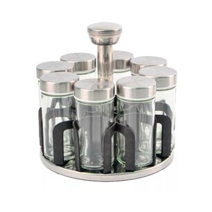 Especiero Giratorio 6 Frascos Tapa Metal 16cm Plata