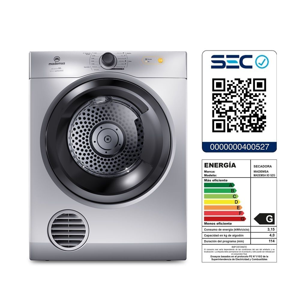 Secadora De Ropa Mademsa 9kg Secado Autom&aacute;tico 9d Bzg Gris image number 1.0