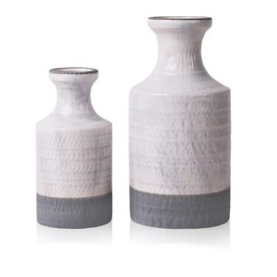 Set 2 Jarrones De Cer&aacute;mica Bicolor Blanco/gris