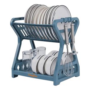 Escurridor Platos 2 Niveles Plástico Azul Y Acero Organizador