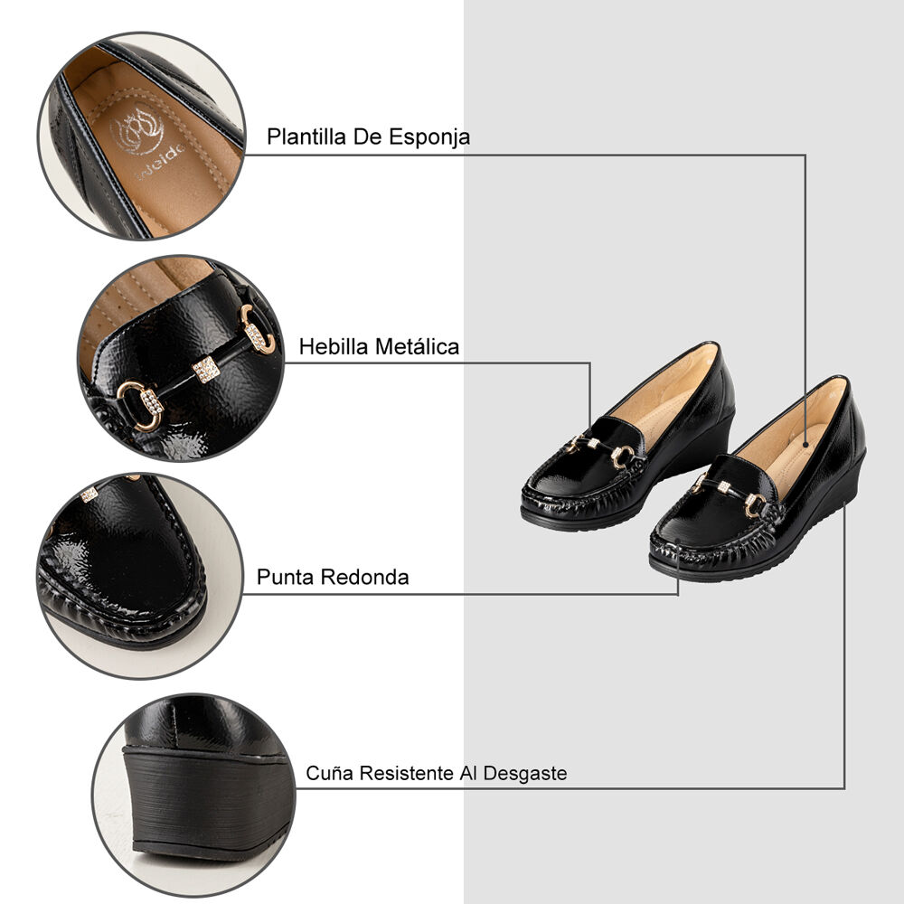 Mocasin Casual Mujer Vintage Cuña Charol Metalica Weide Js73 image number 5.0