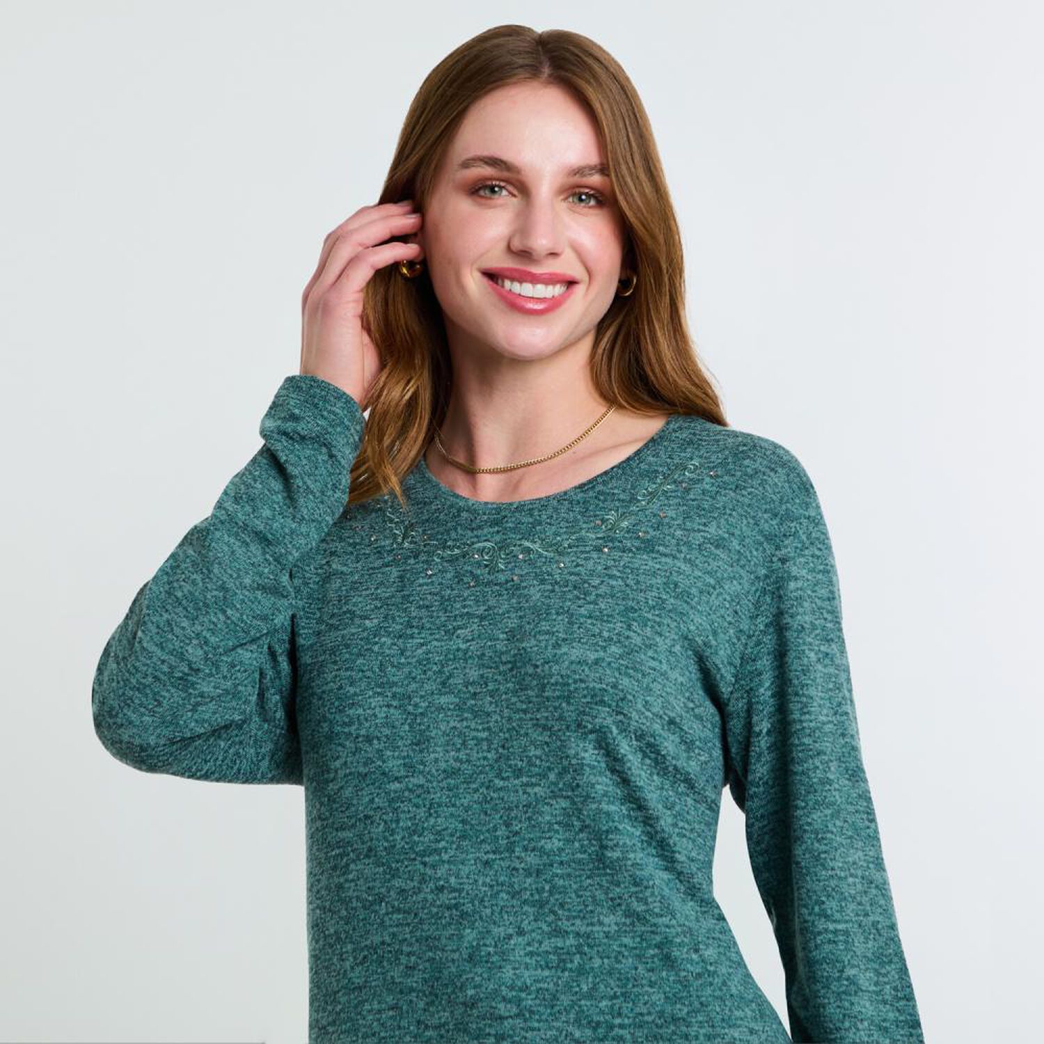 Sweater Melange Manga Larga Cuello Redondo Mujer Lesage image number 4.0