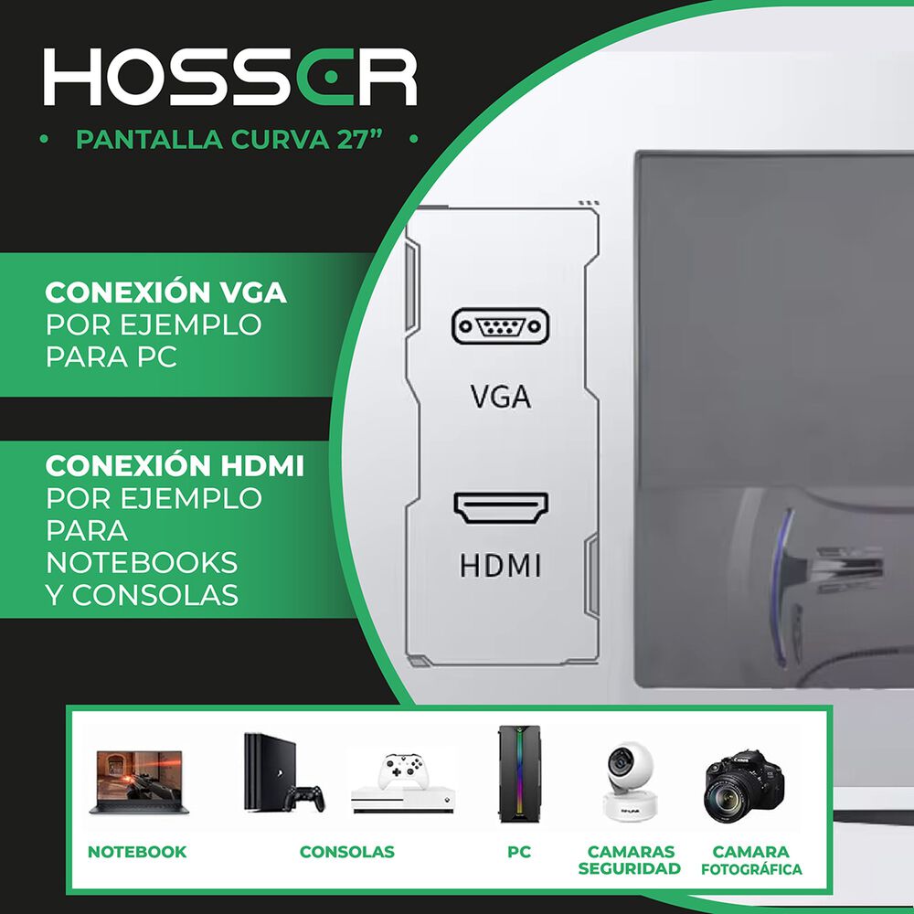 Monitor Gamer Curvo 27 Pulgadas Hosser Fhd Gaming Monitor image number 3.0