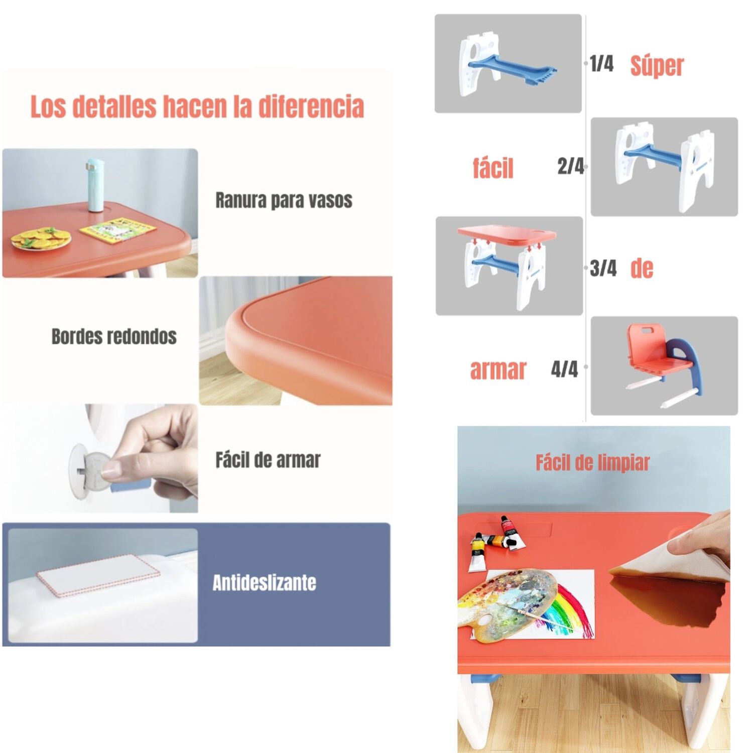Mesa Con Silla Montessori Para Ni&ntilde;os 4 En 1 By Lubabycas image number 5.0