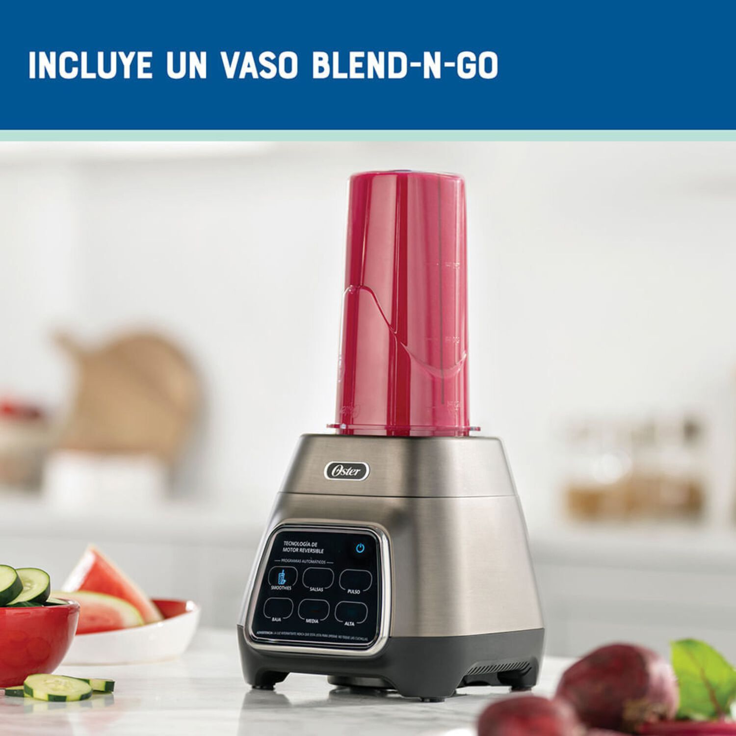 Licuadora Oster Programas Autom&aacute;ticos Tecnolog&iacute;a Reversible,t&aacute;ctil Y Vaso Blend-n-go Blstpyg1312xbg image number 9.0