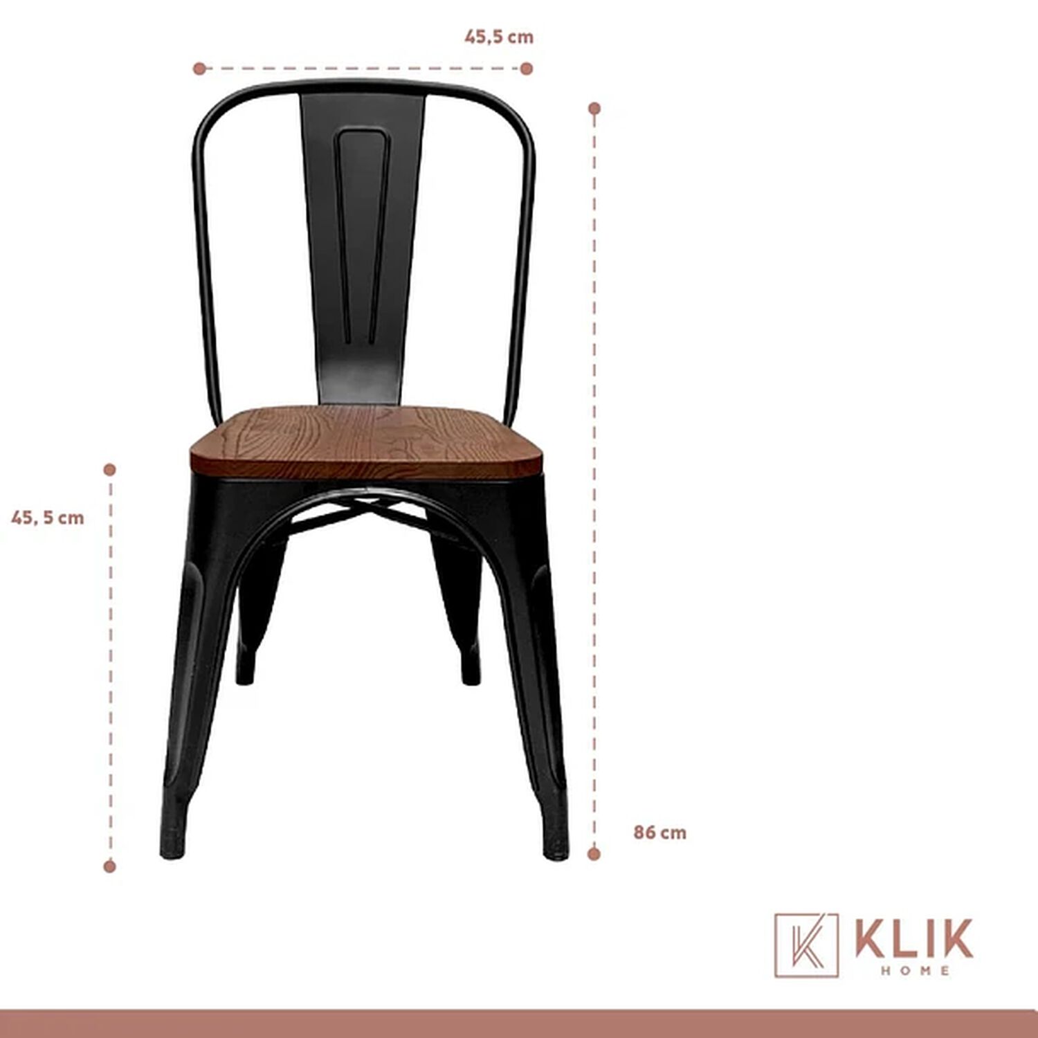 Comedor Industrial 160x90 Oscura + 6 Sillas Tolix Negras Con Asiento De Madera Oscura Walnut image number 5.0