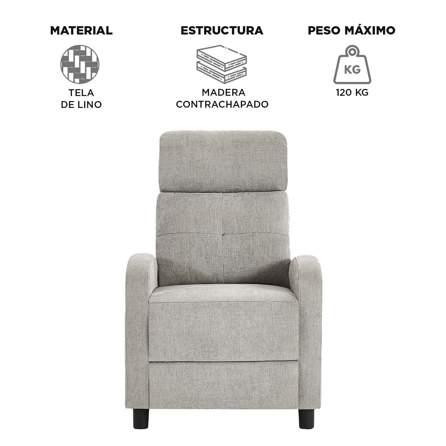 Berger Reclinable Lisboa Tela Gris image number 6.0
