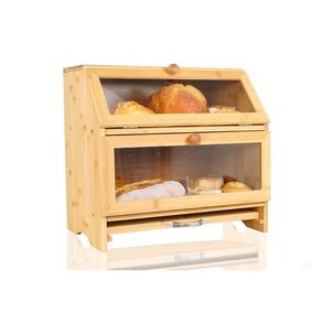 Panera De Bamb&uacute; Doble Compartimento Ventana Transparente
