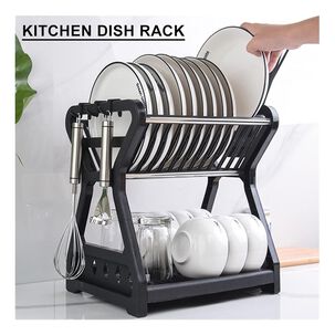 Escurridor De Platos 2 Niveles Plástico Negro Organizador Escurridor De Platos 2 Niveles Plástico Negro Organizador