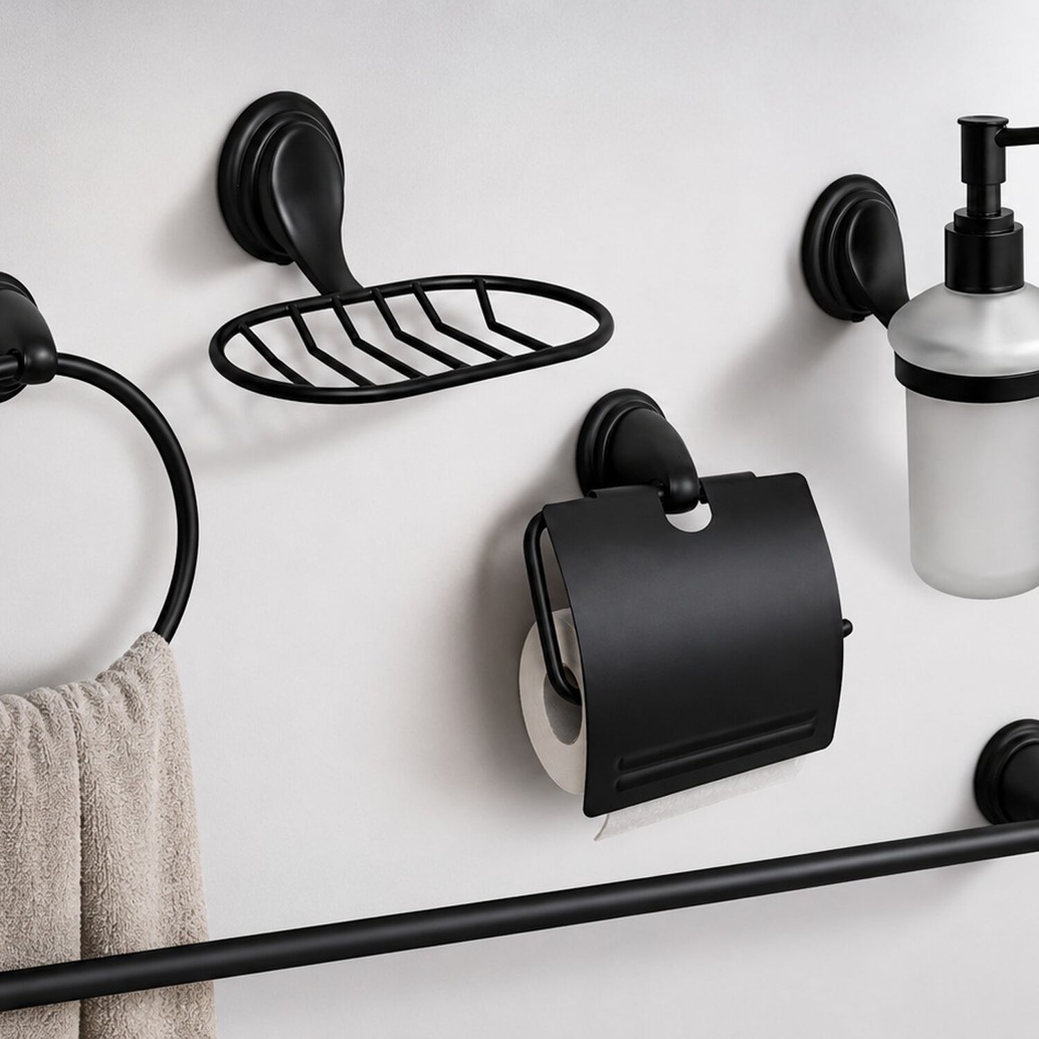 Kit Accesorios De Ba&ntilde;o 6 Piezas Modelo Notte Marca Taumm Color Negro image number 0.0