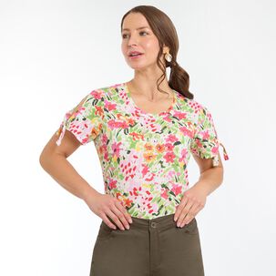 Polera Print Manga Corta Con Amarras Cuello Redondo Mujer Geeps