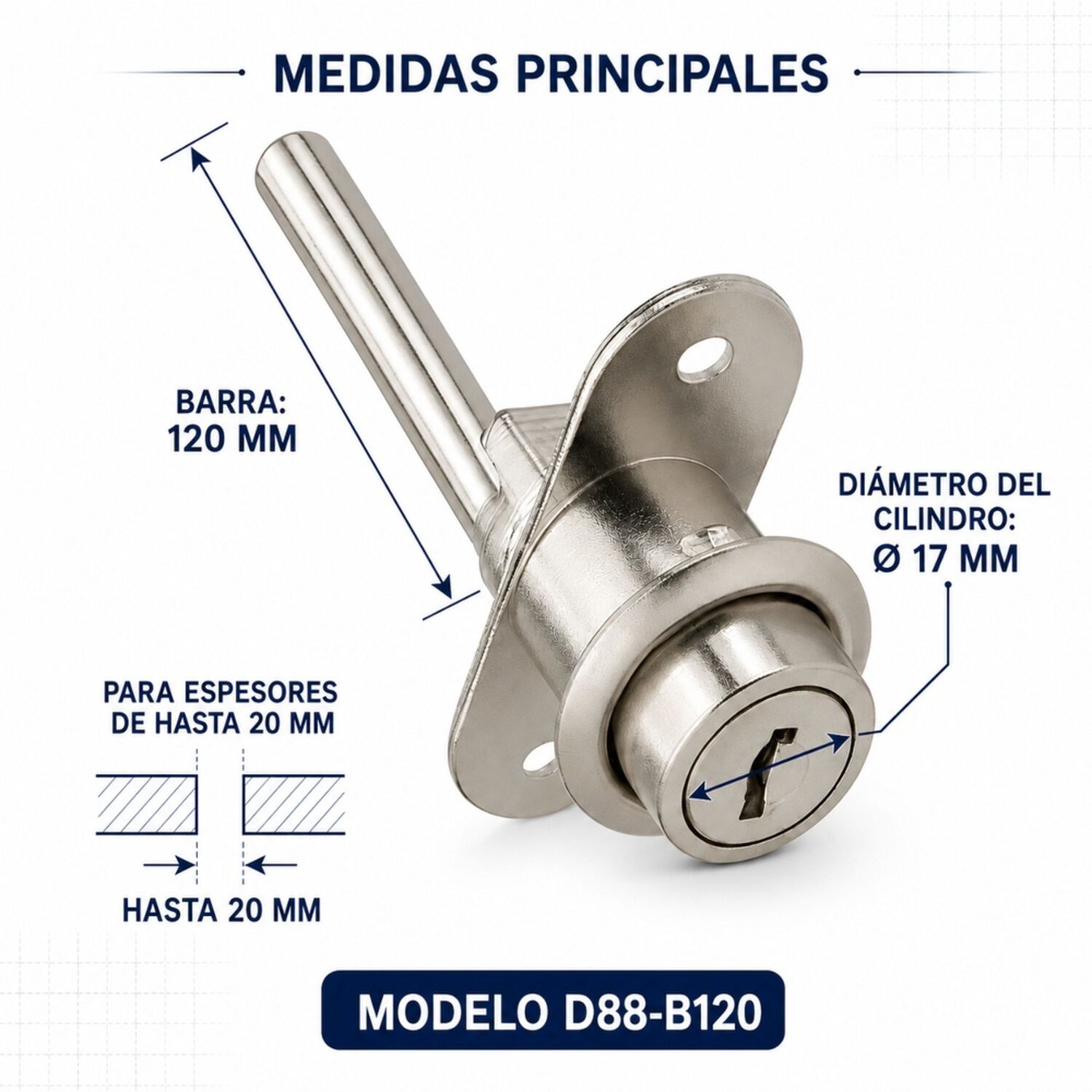 Cerradura Mueble Kardex Frontal Niquel D88-b120 Poli Chile image number 3.0
