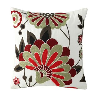 Cojin Bordado 45x45 Cm Flor Roja